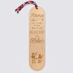 Marque page personnalisé bois gravé avec cordon liberty - édition spéciale "Mamie je t'aime"