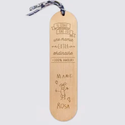 Marque page personnalisé bois gravé avec cordon liberty - édition spéciale "Bonne lecture mamie"