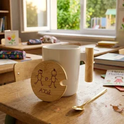 Mug céramique personnalisé couvercle bois gravé