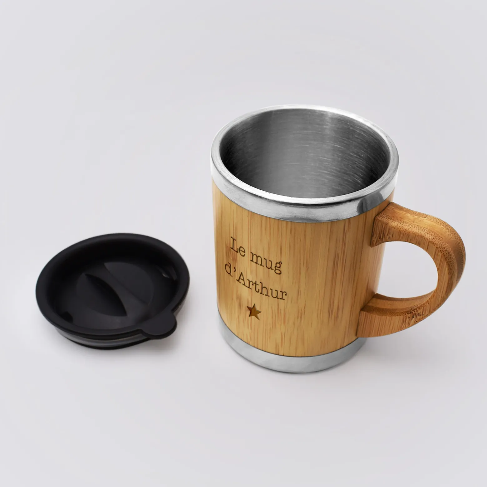 Mug isotherme personnalisé bambou gravé 300 ml