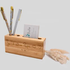 Organiseur de bureau personnalisé 14,6x6,5 cm bois gravé