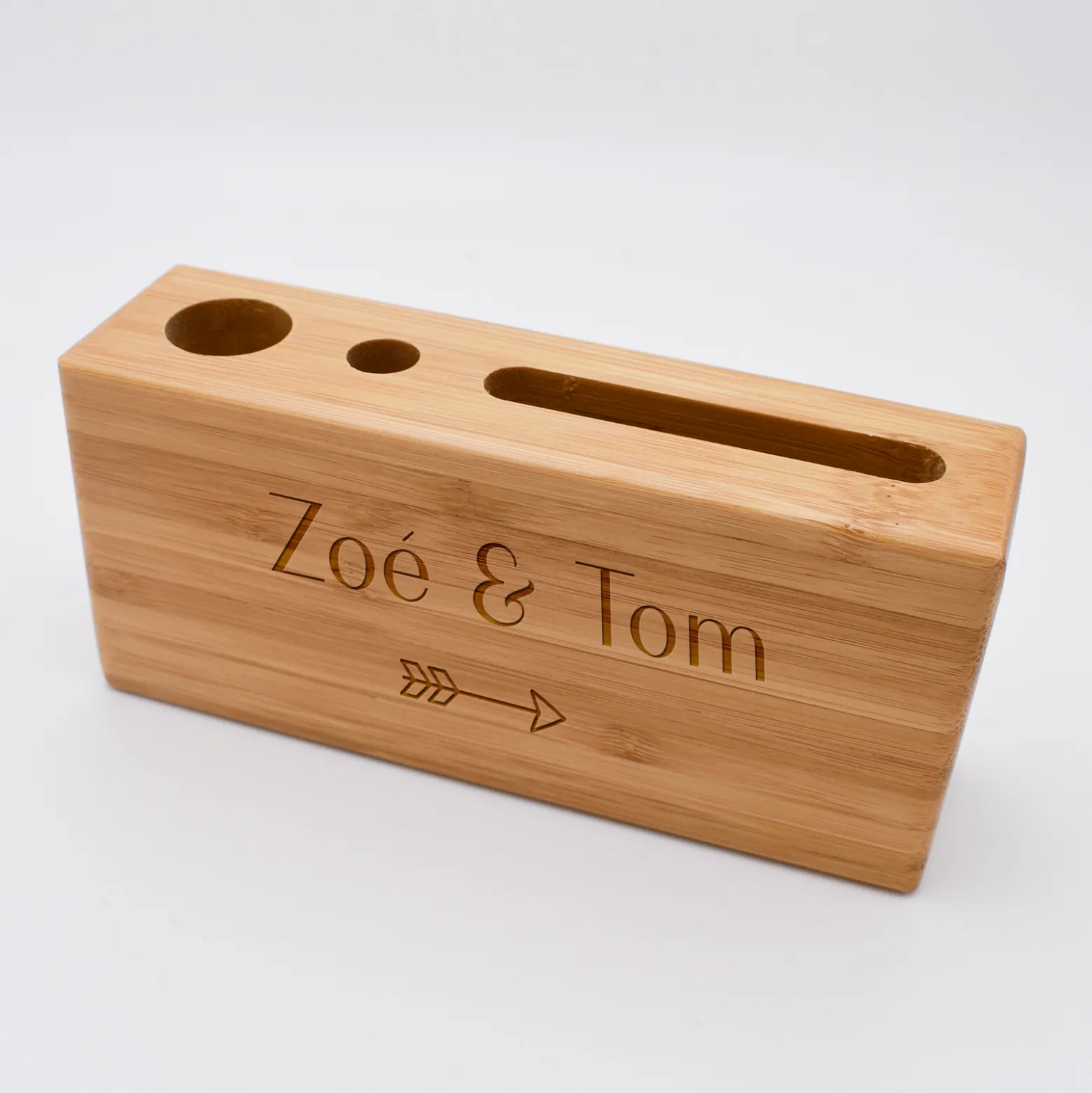 Organiseur de bureau personnalisé 14,6x6,5 cm bois gravé