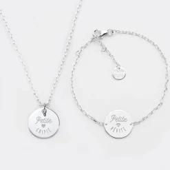 Parure enfant personnalisé pendentif et bracelet chaîne médailles gravées argent 15 mm