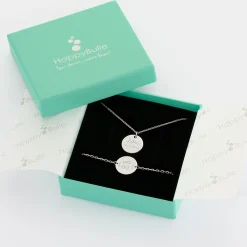 Parure enfant personnalisé pendentif et bracelet chaîne médailles gravées argent 15 mm