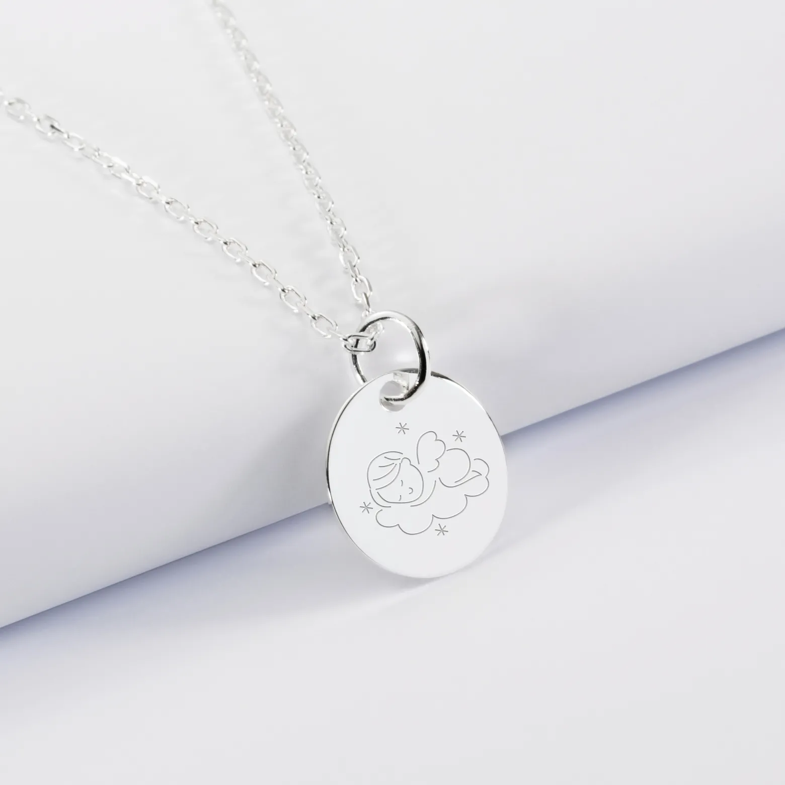 Pendentif baptême enfant personnalisé médaille gravée argent 15 mm
