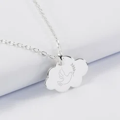 Pendentif baptême enfant personnalisé médaille gravée argent nuage 20x14 mm