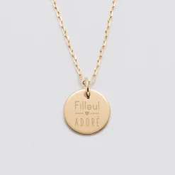 Pendentif Baptême enfant personnalisé médaille gravée plaqué or 15 mm