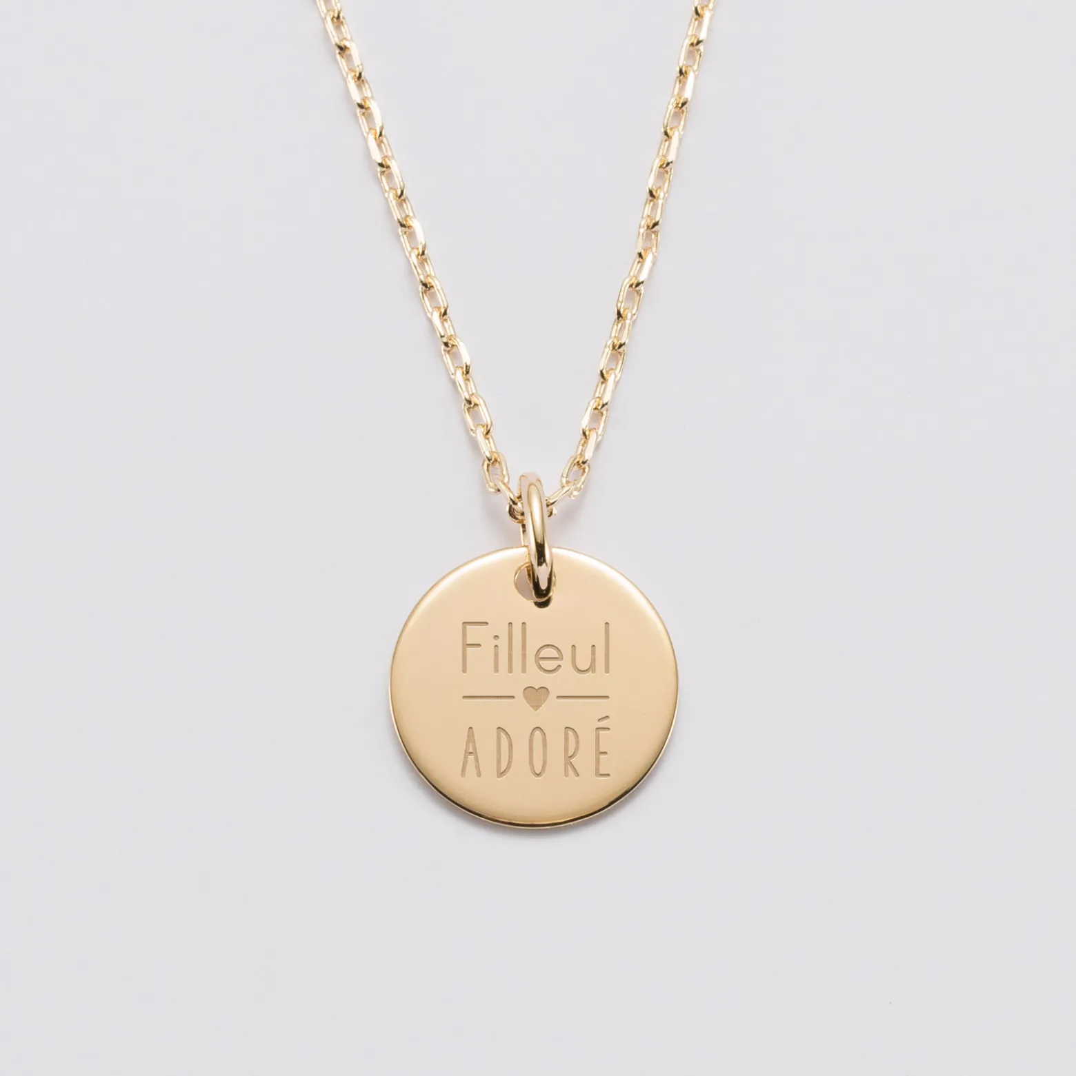 Pendentif Baptême enfant personnalisé médaille gravée plaqué or 15 mm
