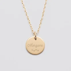 Pendentif Baptême enfant personnalisé médaille gravée plaqué or 15 mm