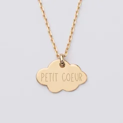 Pendentif baptême enfant personnalisé médaille gravée plaqué or nuage 20x14 mm