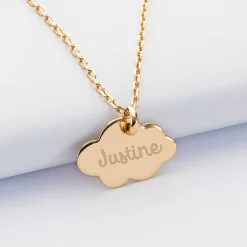 Pendentif baptême enfant personnalisé médaille gravée plaqué or nuage 20x14 mm