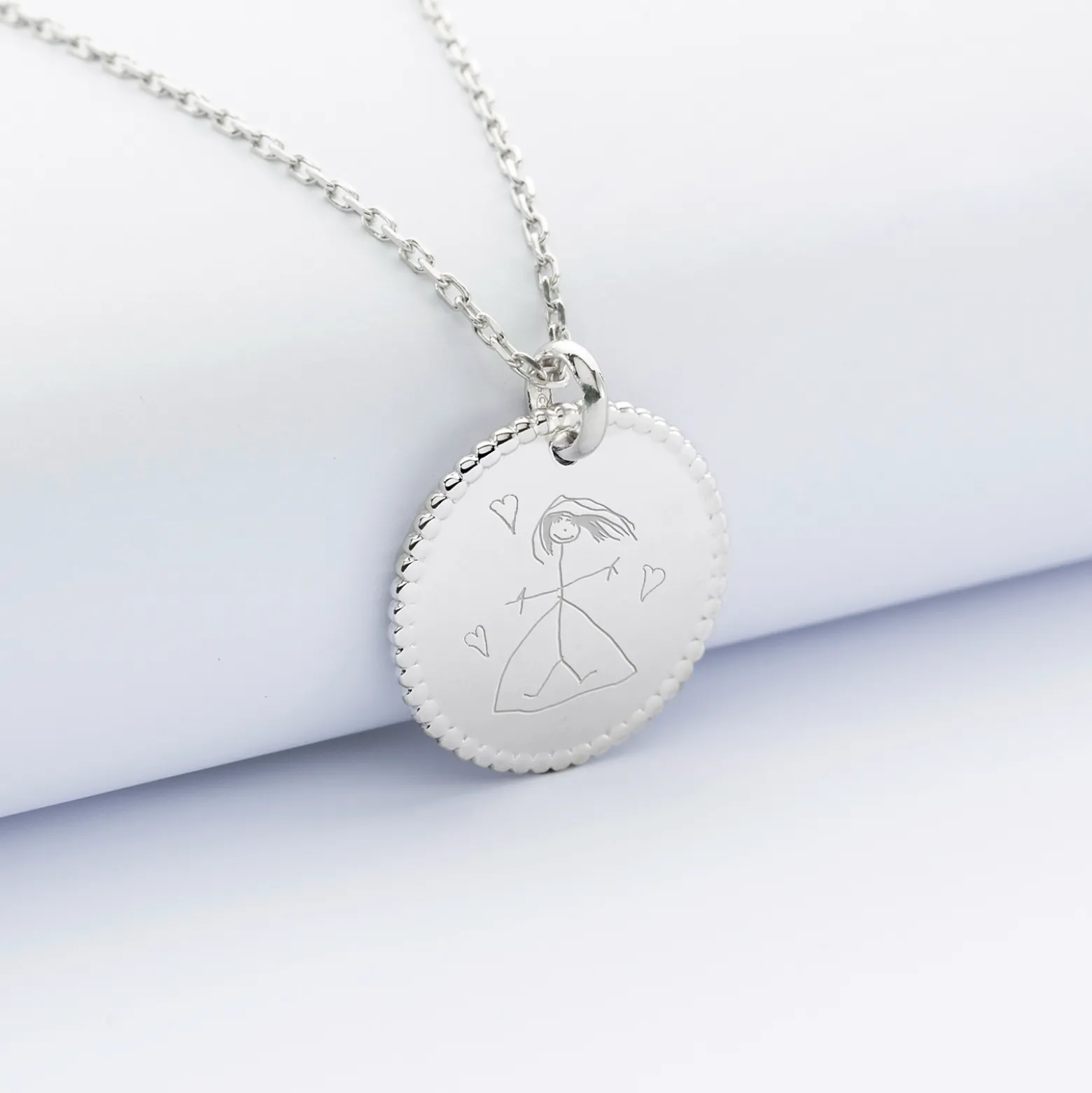 Pendentif bohème personnalisé médaille gravée argent 19 mm - Nos petits imparfaits