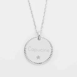 Pendentif bohème personnalisé médaille gravée argent 19 mm - Nos petits imparfaits