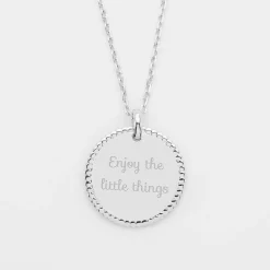 Pendentif bohème personnalisé médaille gravée argent 19 mm - Nos petits imparfaits