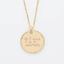Pendentif bohème personnalisé médaille gravée plaqué or 19 mm