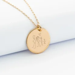 Pendentif bohème personnalisé médaille gravée plaqué or 19 mm