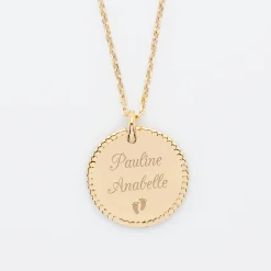 Pendentif bohème personnalisé médaille gravée plaqué or 19 mm