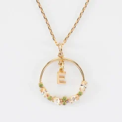 Pendentif cercle scintillant coloré personnalisé médaille plaqué or lettre initiale 5 mm