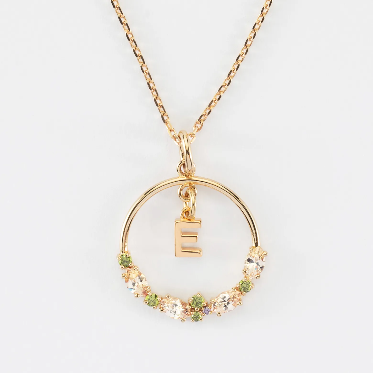 Pendentif cercle scintillant coloré personnalisé médaille plaqué or lettre initiale 5 mm