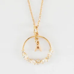 Pendentif cercle scintillant blanc personnalisé médaille plaqué or lettre initiale 5 mm