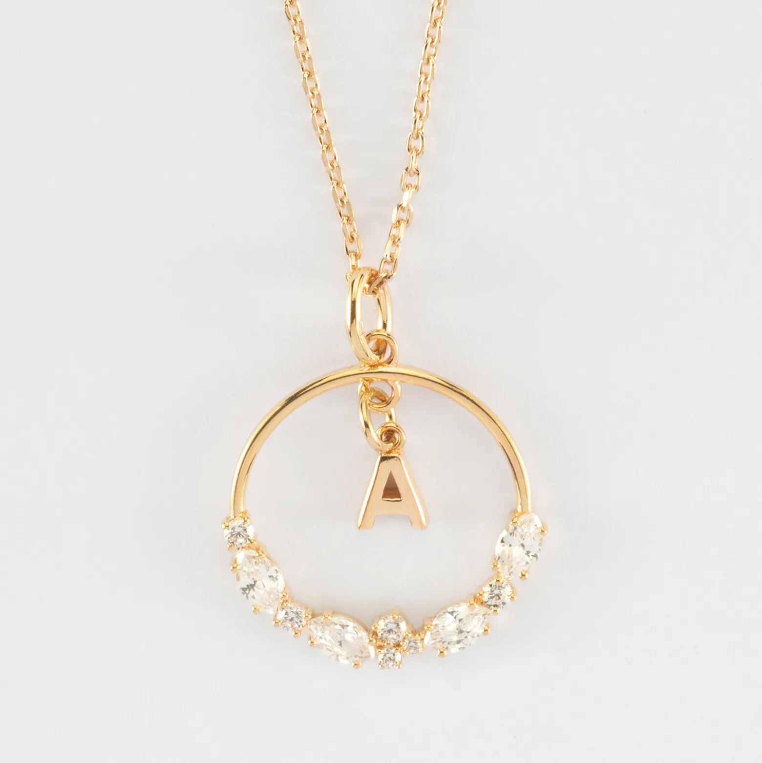 Pendentif cercle scintillant blanc personnalisé médaille plaqué or lettre initiale 5 mm