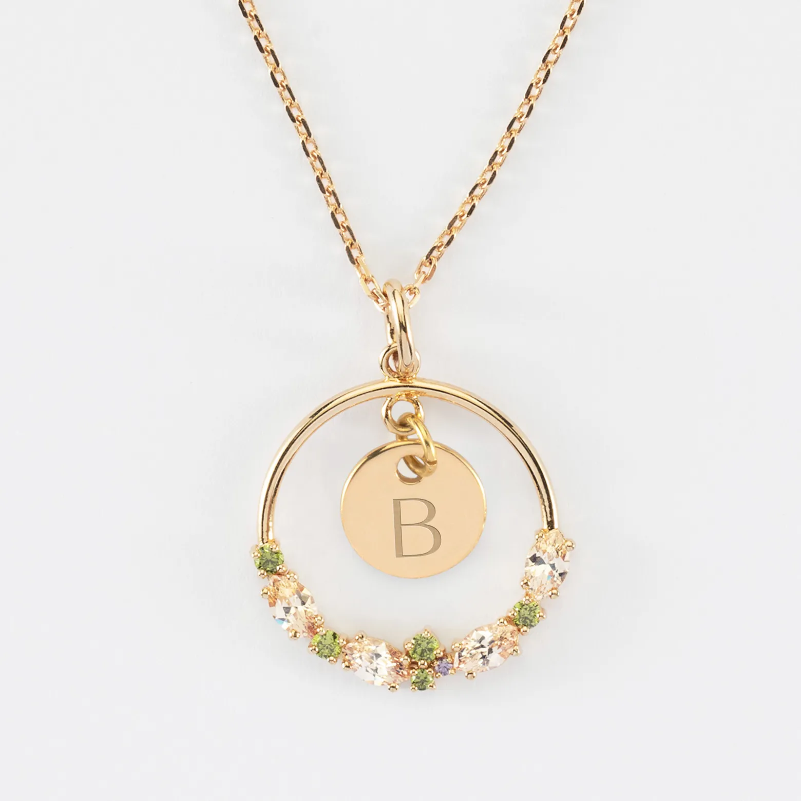 Pendentif cercle scintillant coloré personnalisé médaille gravée plaqué or 10 mm