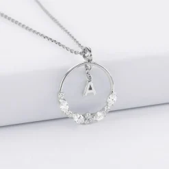 Pendentif cercle scintillant blanc personnalisé médaille argent lettre initiale 5 mm