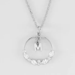 Pendentif cercle scintillant blanc personnalisé médaille argent lettre initiale 5 mm