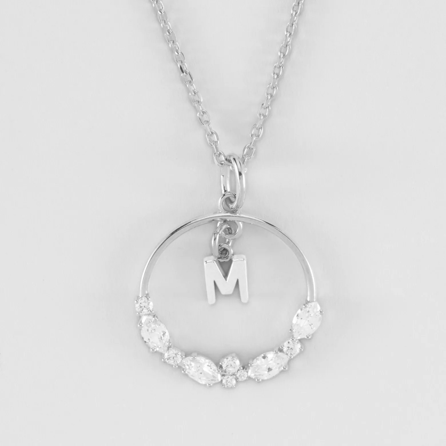 Pendentif cercle scintillant blanc personnalisé médaille argent lettre initiale 5 mm