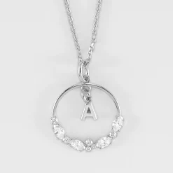 Pendentif cercle scintillant blanc personnalisé médaille argent lettre initiale 5 mm