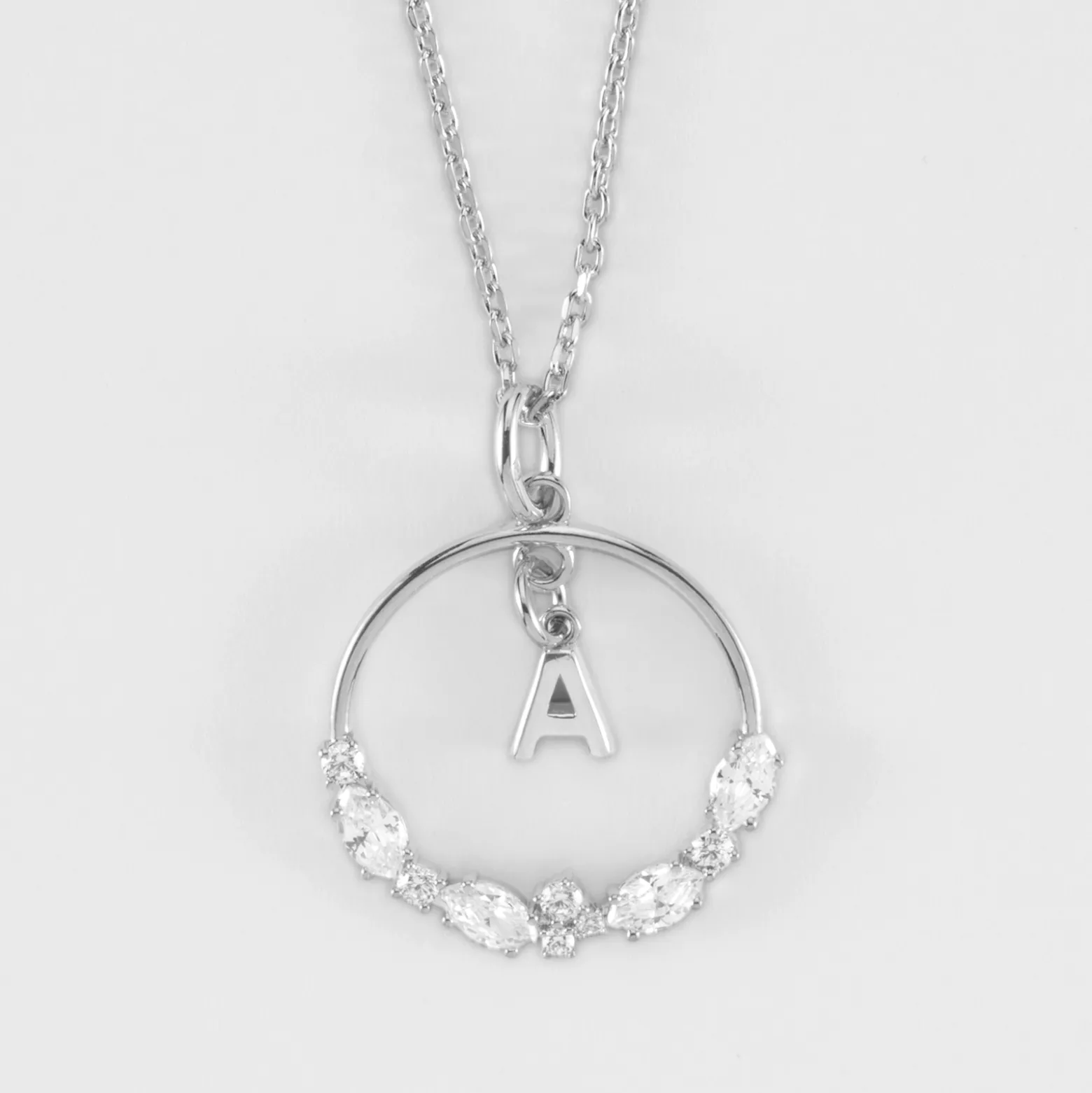 Pendentif cercle scintillant blanc personnalisé médaille argent lettre initiale 5 mm