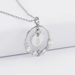 Pendentif cercle scintillant blanc personnalisé médaille gravée argent 10 mm
