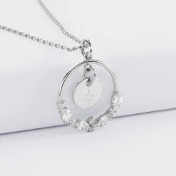 Pendentif cercle scintillant blanc personnalisé médaille gravée argent 10 mm