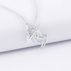 Pendentif colombe argent 18 mm et breloque lettre initiale 5 mm