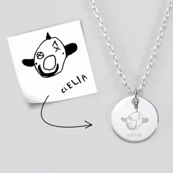 Pendentif enfant calligraphie personnalisé médaille gravée argent 15 mm