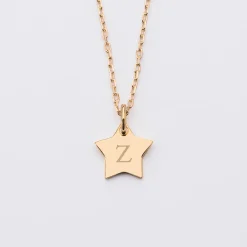 Pendentif enfant personnalisé initiale médaille gravée plaqué or étoile 12 mm