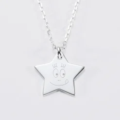 Pendentif enfant personnalisé médaille gravée argent dormeuse étoile 20x20 - HappyBulle x Barbapapa