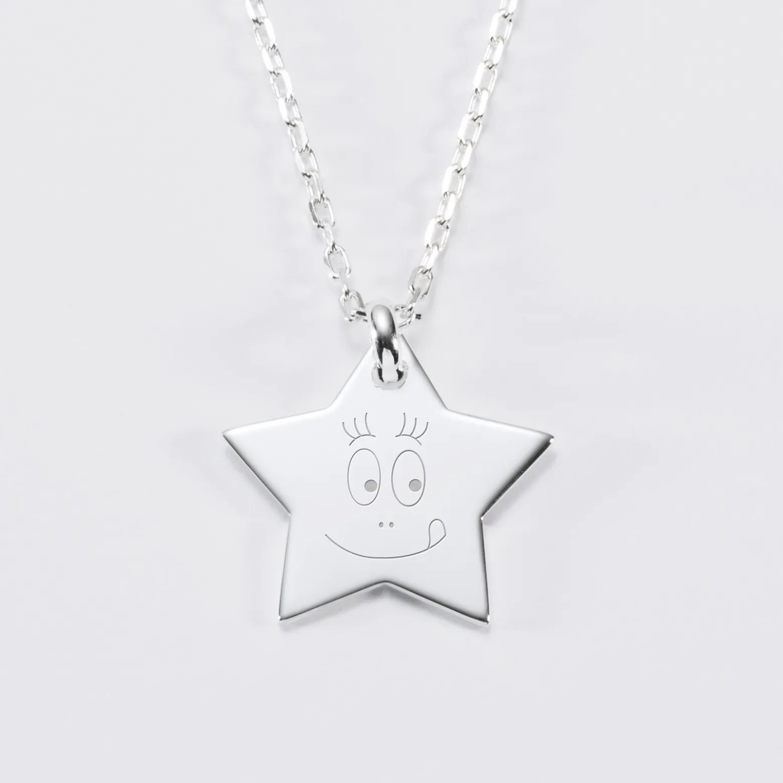 Pendentif enfant personnalisé médaille gravée argent dormeuse étoile 20x20 - HappyBulle x Barbapapa