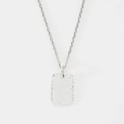Pendentif enfant personnalisé médaille gravée martelée argent rectangle 17x11 mm