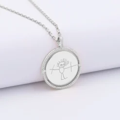 Pendentif enfant personnalisé médaille réversible contour tressé Eternelle gravée argent 18 mm