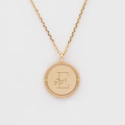 Pendentif enfant personnalisé médaille réversible contour tressé Eternelle gravée plaqué or 18 mm