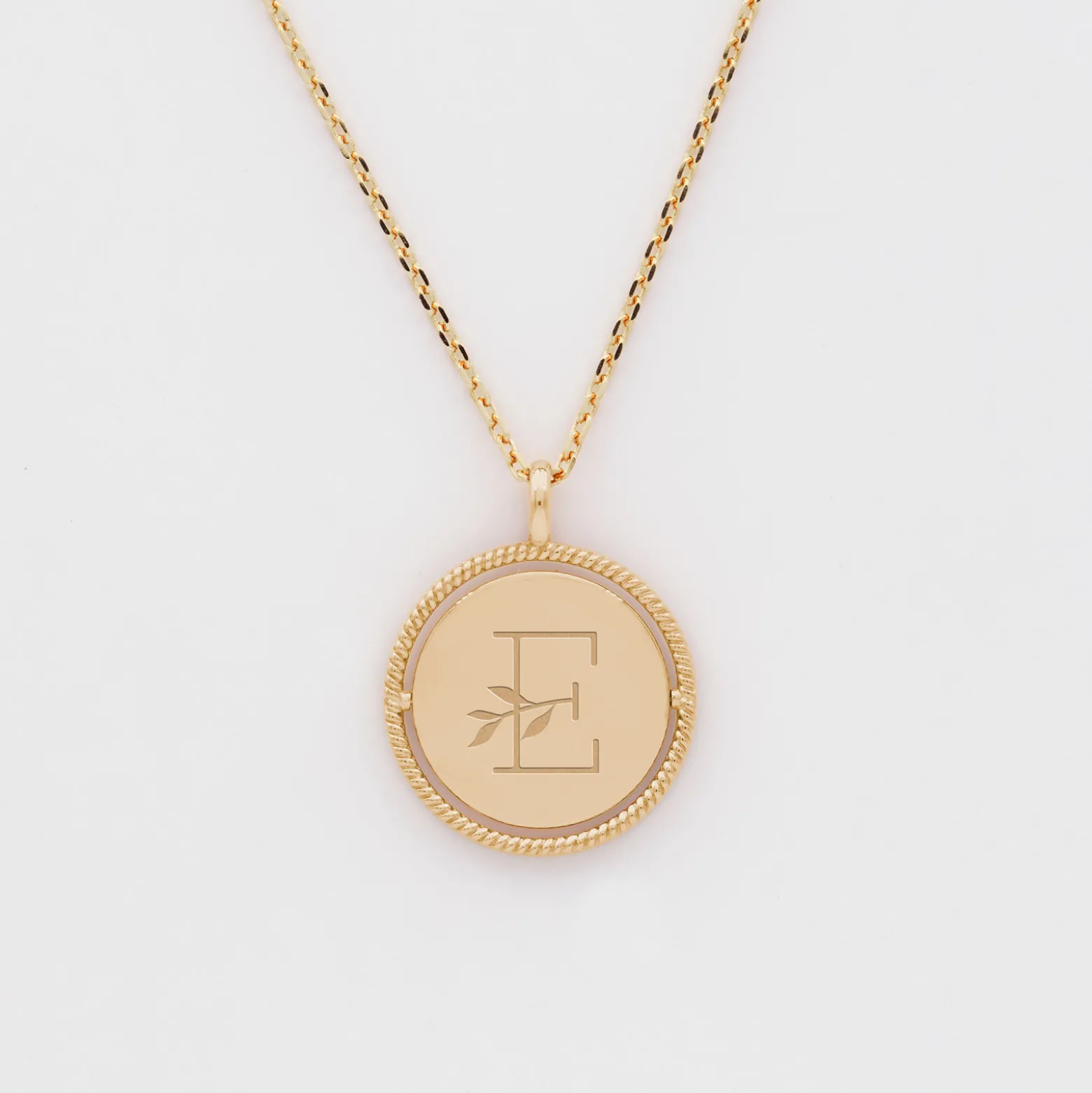 Pendentif enfant personnalisé médaille réversible contour tressé Eternelle gravée plaqué or 18 mm