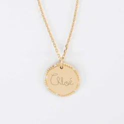 Pendentif enfant personnalisé médaille contour scintillant gravée plaqué or 16 mm