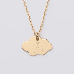 Pendentif enfant personnalisé médaille gravée plaqué or nuage 20x14 mm - Happybulle x Barbapapa