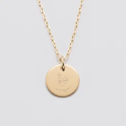 Pendentif enfant personnalisé médaille gravée plaqué or 15 mm - Happybulle x Barbapapa