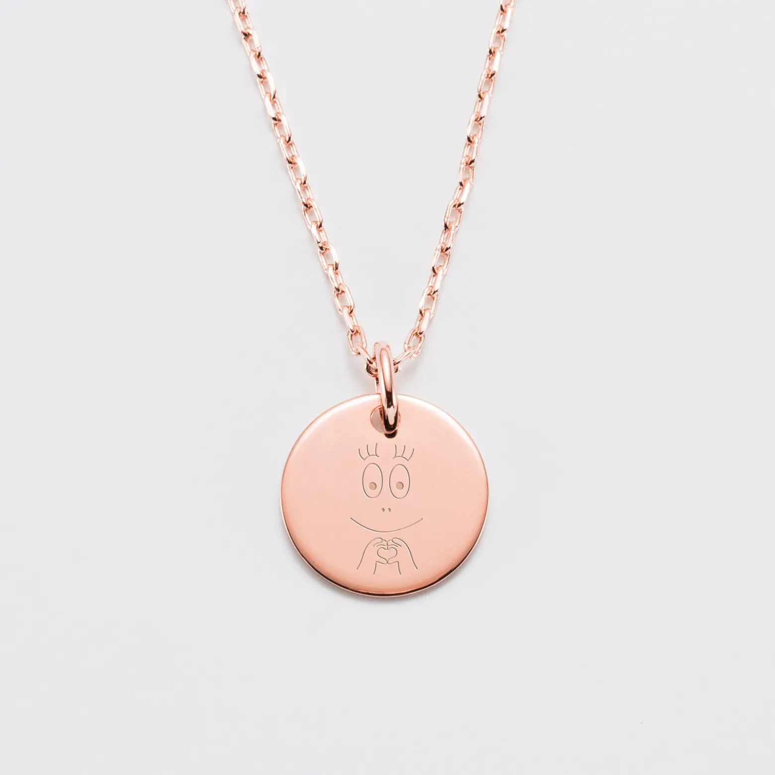 Pendentif enfant personnalisé médaille gravée plaqué or rose 15 mm - Happybulle x Barbapapa