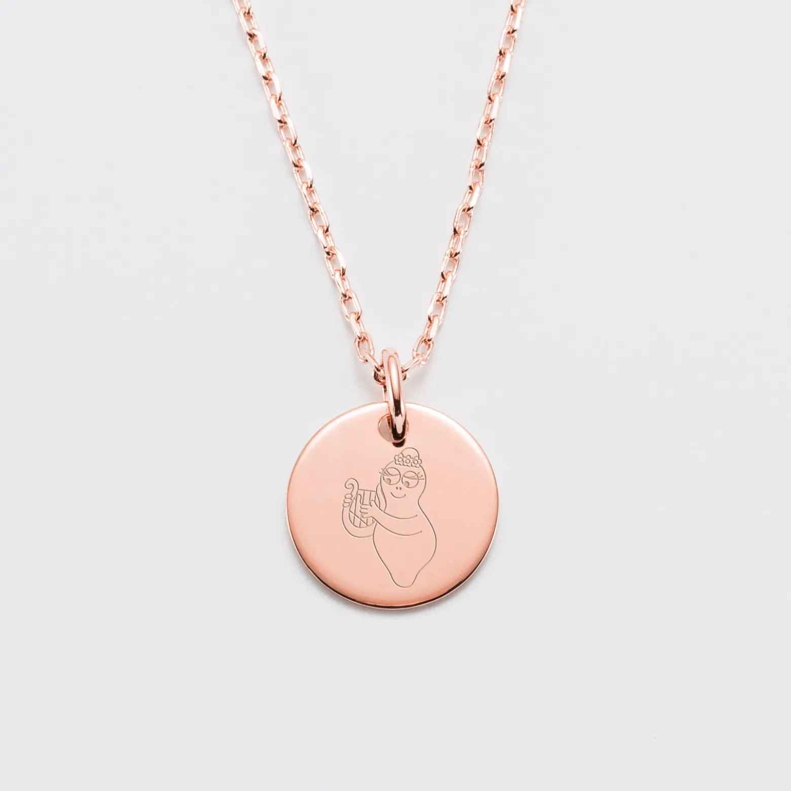 Pendentif enfant personnalisé médaille gravée plaqué or rose 15 mm - Happybulle x Barbapapa