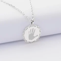 Pendentif enfant personnalisé médaille vintage dentelée gravée argent 17 mm
