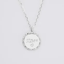 Pendentif enfant personnalisé médaille vintage dentelée gravée argent 17 mm