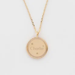 Pendentif enfant personnalisé médaille réversible Eternelle gravée plaqué or 18 mm